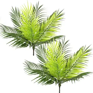 2 Pack Artificial Palm Tree, Plastic Plants Greenery Fake Tropical Shrubs Faux Big Leaves for Home Indoor Outdoor Garden DIY Basket Planter Filler Wedding Party Decoration UV Resistant