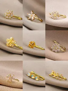 Fashion Flower Design Rhinestone Inlaid Artificial Zircon Decorative Nose Clip,  Elegant U-shaped Ear Matching Jewelry for Women