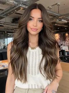 Topshe Long Wavy Wig, Gradient Deep, Heat Resistant Synthetic Fiber, Perfect for Daily Wear & Festivals, Deep Wavy Wigs