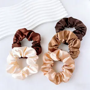 New satin fabric scrunchies, simple and high-end hair accessories, solid color elastic bands that don't damage hair, pack of 5