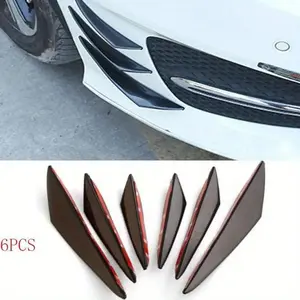6pcs Car Universal Modification Wind Knife Carbon Fiber Pattern Bumper Crescent Wind Knife Front Bar Spoiler Car Accessories