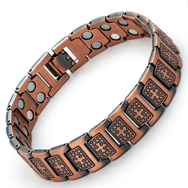 Vintage Copper Magnetic Bracelet for Men – Engraved Cross Link Bracelet with Adjustable Self-Lock Clasp, Religious Faith Copper Jewelry, Personalized Gift for Dad, Husband, Father’s Day, Birthday, Anniversary & Holiday Gifting