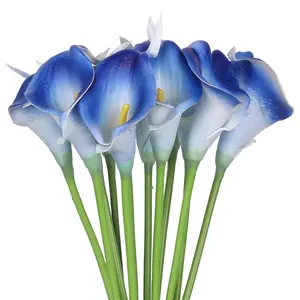 REGALWOVEN Artificial Calla-Lily Flowers, 12 Stem Bouquets Artificial Latex Real Touch Flowers for Wedding Home Party Decor 15.3" Blue