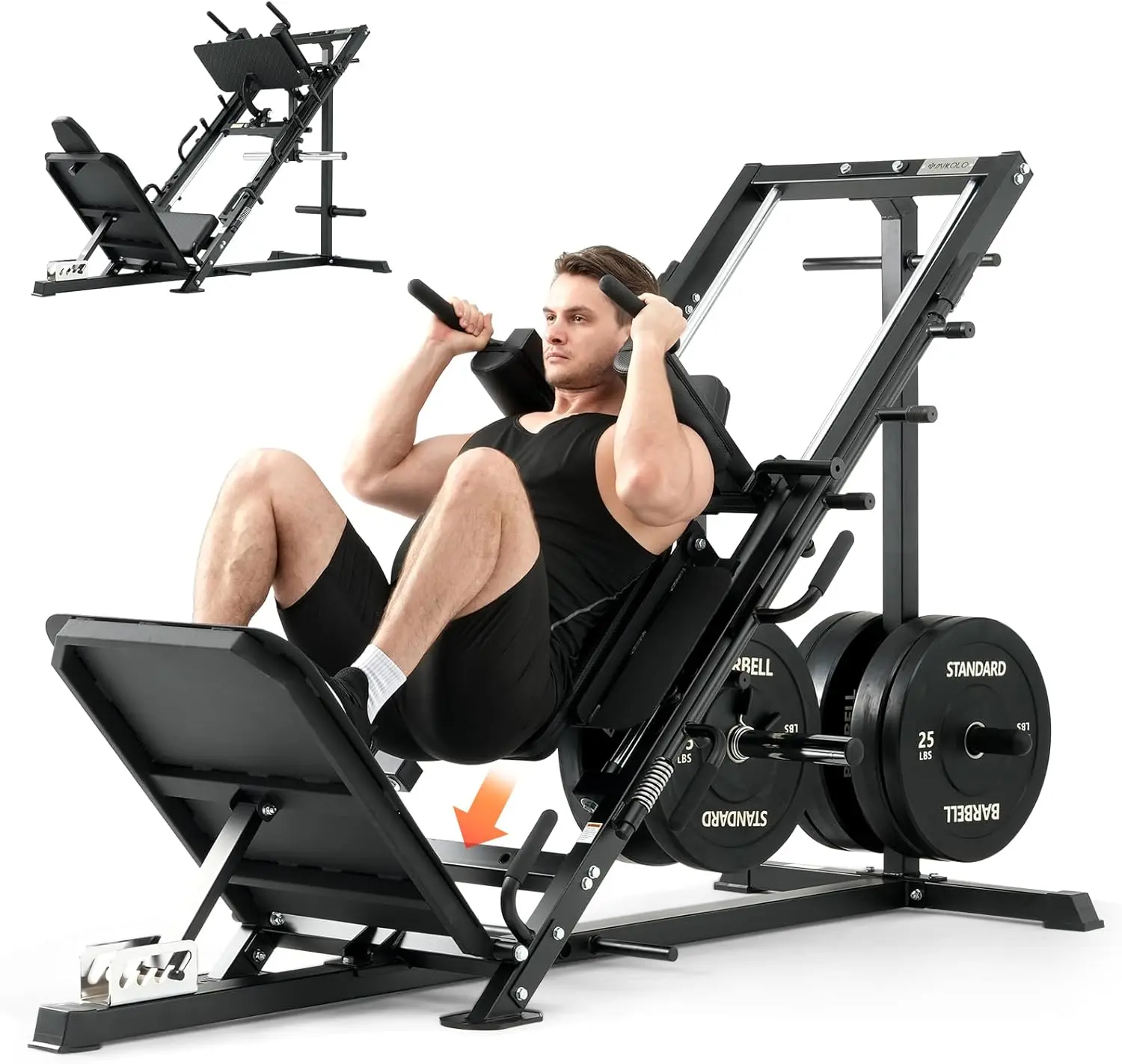 Leg Press & Hack Squat Machine Combo | Home Gym Leg Trainer with Linear Bearing & Band Pegs for Full Range Training