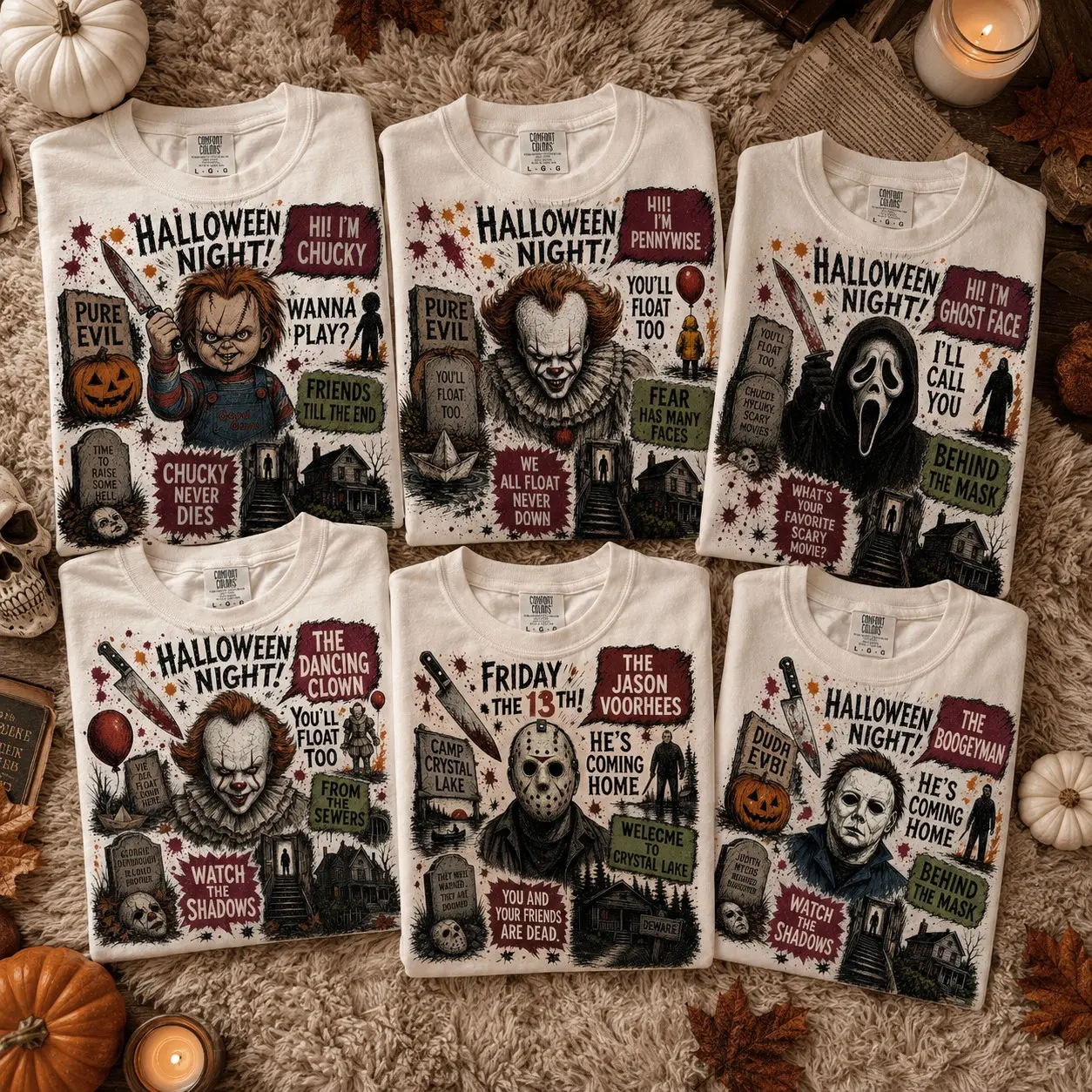 Comfort colors Halloween y2k Horror Characters Shirt, Spooky Season Tshirt, Fr.day the 13th Jas.n Vo.rhees Tee