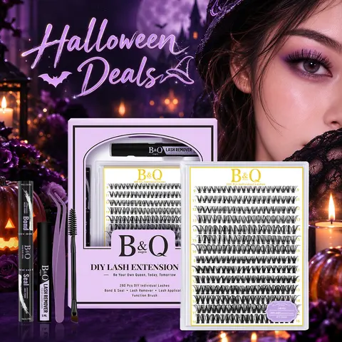 【Creator】B&Q 30D-40D Cluster Lashes Kit, 280pcs Individual D Curl 0.05mm Nature-Look Waterproof Long-Lasting Beginner-Friendly DIY Stacking False Eyelash Extensions, Cosmetic Makeup Gift #Familyfun #Halloween