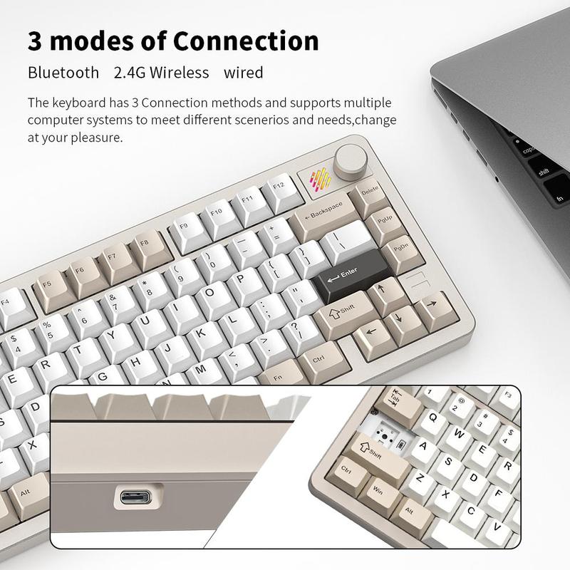 FURYCUBE F75S 75% CNC Aluminum Mechanical , South Facing  Backlight 2.4G BT USB Wired with HMX Grape Huano Latte 5-Pin Hot-Swappable Switches & Black White PTB Keycaps Gaming and mouse 300 wfh transparent jade keycaps Gaming RGB   witeless keyboard