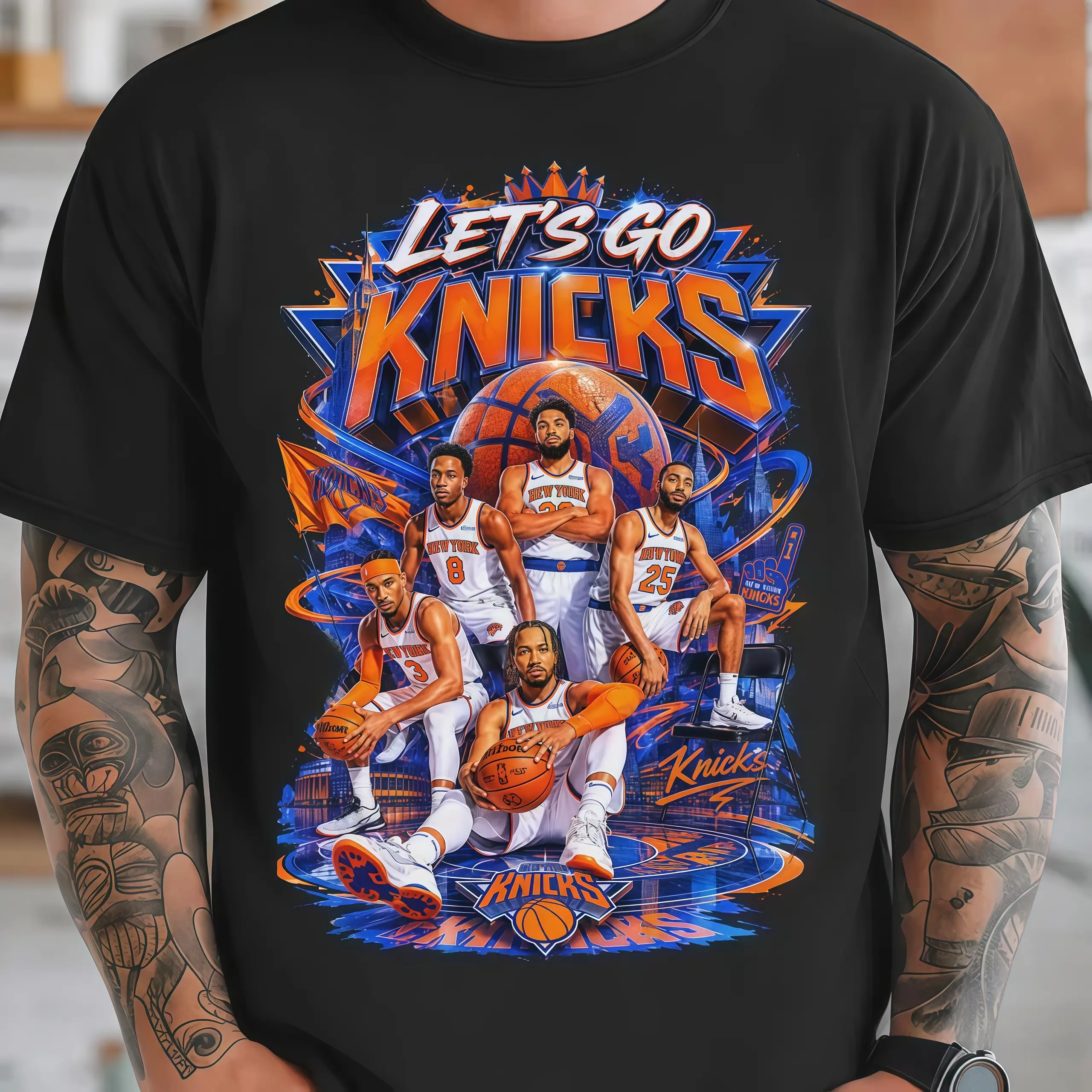 Let's Go Knicks Basketball T-shirt – Game Day Shirt Casual Man Menswear ,Round Neck ,Top Angel ,Cotton, Graphic