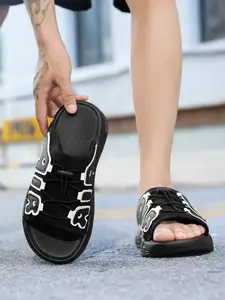 Men's Letter Air Cushion Slippers, Casual Letter Print Sandals, Lightweight Beach Shoes, Comfortable Anti-Slip Soft Sole