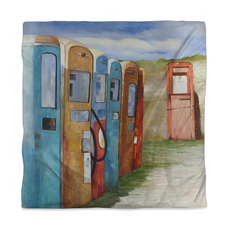 Queen Size 360-Stand Microfiber Duvet Cover - Old Gas Pumps Art Print, Fade Resistant, Decorative Duvet Covers, Retro Car Décor, Contemporary Livingroom Decor, Machine Washable Bedding, 3817-SWCQ-SL13