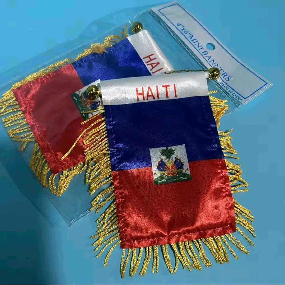 Haitian Flag Elastic-Fit Hair Hoop with Crystal Hair Bow Clips