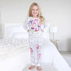 Material Girl Colorable Two Piece Pajama Set with Markers 95% Bamboo Viscose 5% Spandex Breathable for Sensitive Skin True to Size with Extra Room for Growth