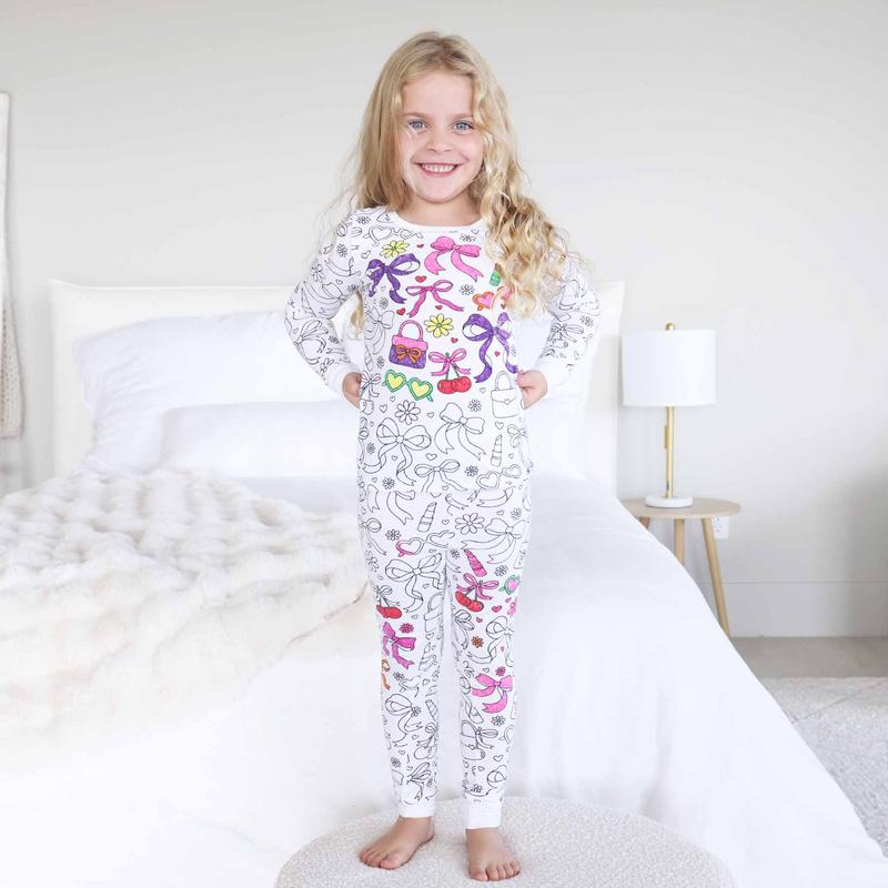 Material Girl Colorable Two Piece Pajama Set with Markers 95% Bamboo Viscose 5% Spandex Breathable for Sensitive Skin True to Size with Extra Room for Growth