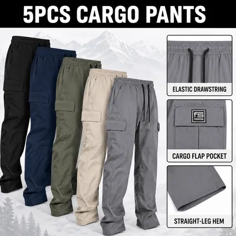 3-pack men’s cargo pants, solid-color work trousers, durable outdoor training pants, available in multiple colors—ideal for outdoor activities, work, hiking, and camping