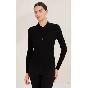 Wool Ribbed Half-Zip Polo Sweater