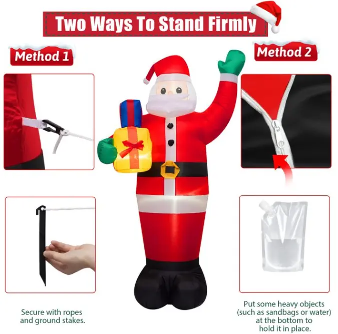 6FT Christmas Inflatable Santa Claus Outdoor Decoration with Colorful LED Lights, Box-Included Blow-Up Display with Toy Bag, Holiday Gift for Lighting Up Your Space
