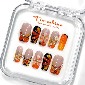 Timoshine | AMBERWING NOIR 10PCS Handmade Press On Nails REUSABLE 3D Gel fake nails acrylic press nails