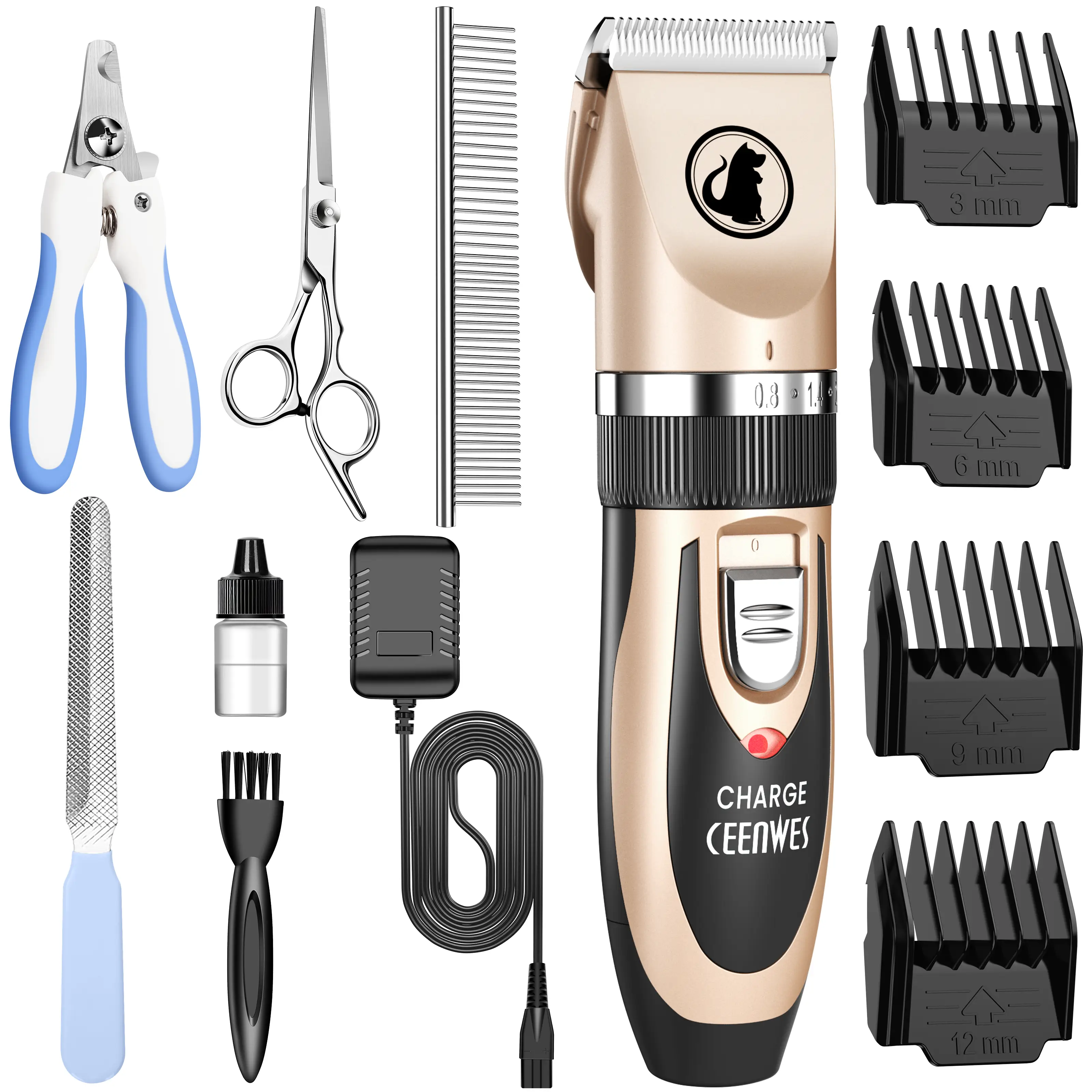 Ceenwes Dog Clippers Low Noise Pet Clippers Rechargeable Trimmer Cordless Grooming Tool Professional Dog Hair Trimmer with Comb Guides Scissors for Do