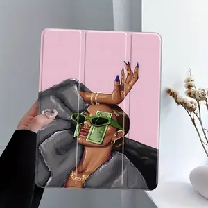 Money Girl Painting iPad Tablet Case, Ipad Tablet Accessories, Pink Protective Cover Auto Wake/sleep,Anti-Drop Scratch-Resistant,Transparent Acrylic Back,Fits iPad 7.9/8.3/10.2/10.5/10.9/11 inch,Shock-resistant Full Cover Protective Case Ideal for Office