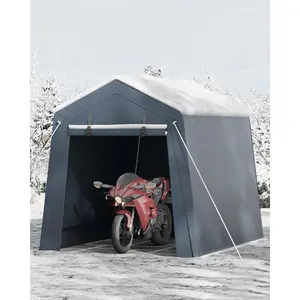 Heavy-Duty Outdoor Storage Outdoor Storage Unit 6x8 FT – Waterproof UV-Resistant Portable Garage Carport Tent – Dual Roll-Up Zipper Doors & Vents – Secure Shelter for Motorcycle, Bike, Tools, Firewood – Gray