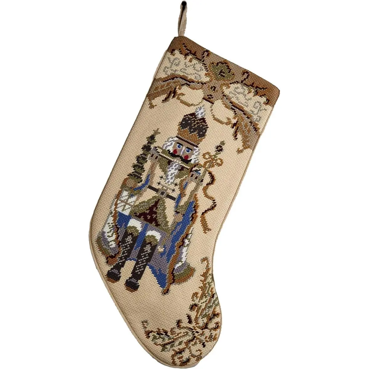 212 MAIN Nutcracker Embroidered Needlepoint Christmas Stocking, 11 x 18 in, Poly-Cotton Velvet Back, Machine Washable Home Decor, Unique Gadgets and Gifts for Holiday Parties