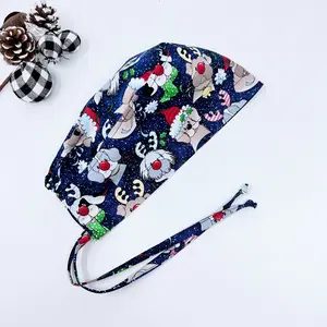 Christmas dogs skull tie-back style surgical scrub cap for men by Paradise Caps.