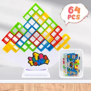 Tetra Tower Stacking Game,64 PCS Tetra Tower Stacking Game with Storage Box, Balance Building Blocks Board Game, 2+ Players Family Games for Kids, Adults, Party, Friend for Easter Gift