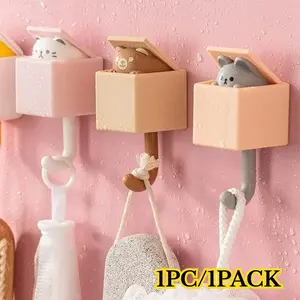 Wall Key Holder Self Adhesive Wall Mounted Holder Dormitory Bedroom Door Hangers Hooks Key Umbrella Towel Cap Coat Rack Wall Animal Decoration Rack