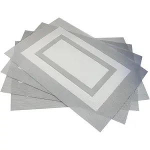 Grey Placemat Set of 4, Heat Resistant Non-Slip Dining Mat, Washable Durable PVC Vinyl Woven Table Mat, Kitchen Accessories