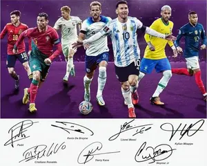 Cristiano Ronaldo Lionel Messi Neymar Jr Kane Pedri Mbape Soccer Superstars Signed Photo Autograph Print Wall Art Home Decor
