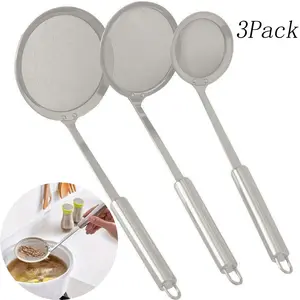 3 Pack Stainless Steel Fine Mesh Fat Skimmer Spoon, Hot Pot Fat Separator Strainer Skimmer with Long Handle, Gravy Separator Oil Strainer for Cooking Frying Skimming Grease,Foam and Gravy
