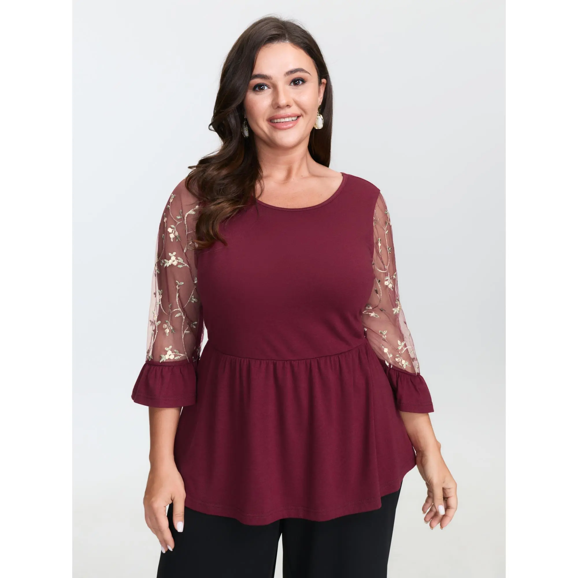 BloomChic Plus Size Colorblock Blouse, a Timeless Wardrobe Staple with Smooth Textured Bell Sleeves and a Backless Cross-Strap Detail for OOTD Ideas, Shirts