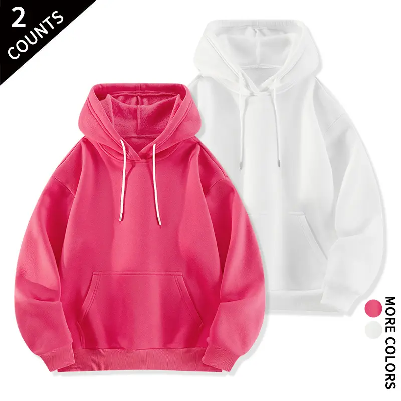 2 Counts Men Pullover Hoodie Set Solid Color Loose Oversized Hooded Sweatshirt Basic Streetwear Tops For Daily Casual Home Hangout Travel