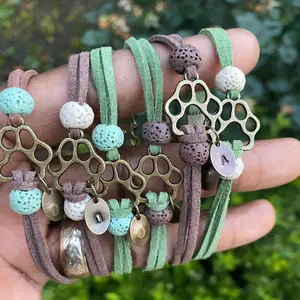 Bronze Personalized Pet Lover Bracelet, Dog Lover Bracelet, Cat Lover Bracelet, Lava Bead Bracelet, Paw Print Bracelet, Pet Lover Jewelry.