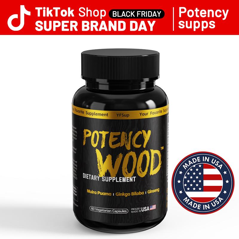Potency Wood Energy Stamina Supplements - Ginseng Ashwagandha Gingko Tribulus, Adaptogen, Brain, Immune Health, Antioxid