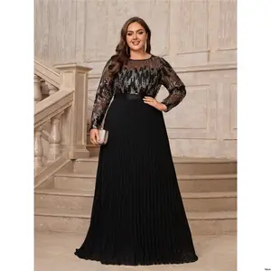 Guest Wedding Prom Elegant Evening Mesh Embroidery Sequin Women tiktok Belle Plus Size s Contrast Pleated Chiffon Gown Black Long Sleeve Formal Dress For Graduation Dinner