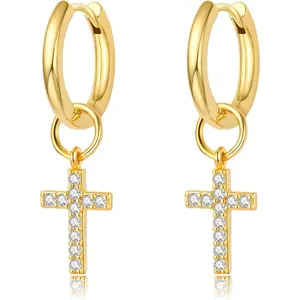 Gold Cross Teardrop Pendant Earrings - Unisex, Stylish, Versatile Costume Jewelry Accessory, Ideal Gift for Her
