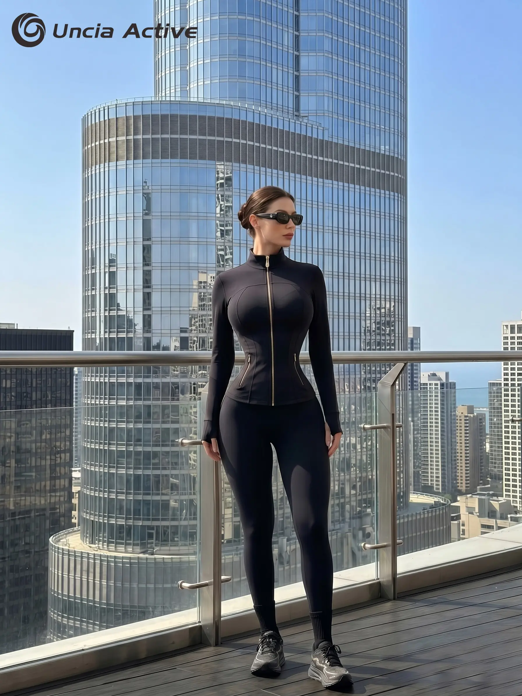 Women's 2-Piece Sports Sweat Suit - Slim-Fit Zip-Up Thumb-Hole Athletic Jacket & High-Stretch Hip-Lifting Gym Leggings