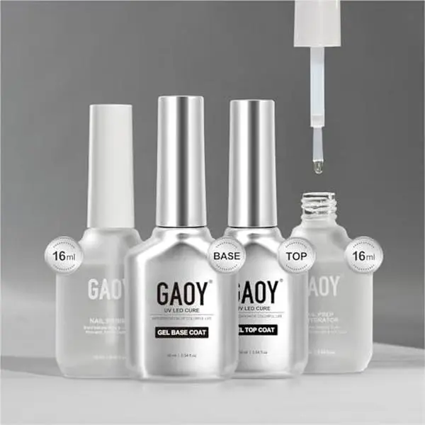 GAOY 16ml Nail Dehydrator and Primer with Gel Top and Base Coat, 4 Pcs Acid-Free Natural Nail Prep Dehydrate Bond Primer Professional Set, for Gel Polish