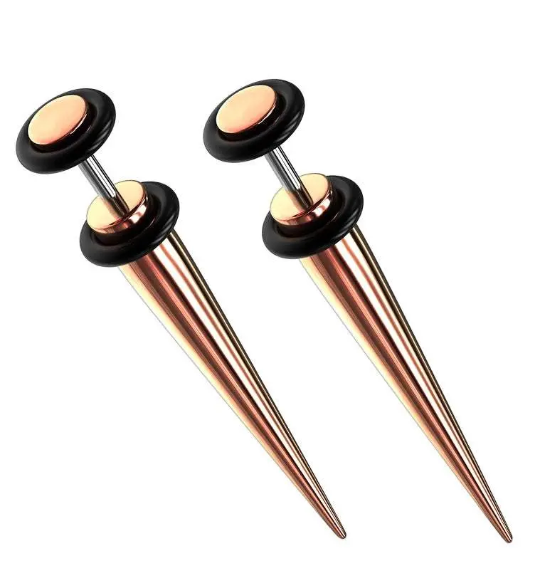 16G Rose Gold PVD Stainless Steel Fake Tapers - Gauges