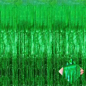 4 Pack 3.2Ft x 8.2Ft Green Foil Fringe Curtain Backdrop, Metallic Tinsel Foil Fringe Streamers Curtains Background for Photo Booth, Birthday, Wedding, Disco, Bachelorette, Christmas Party Decoration