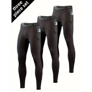 3pcs Men'S Sports Tight Bottomed Quick Dry Compression Pants - with Pockets High Stretch Breathable Sweat Absorbent Fabric, Suitable for Gym,  Plus Size Compression Leggings pullover men hoodie sweatpants yoga gym workout clothes