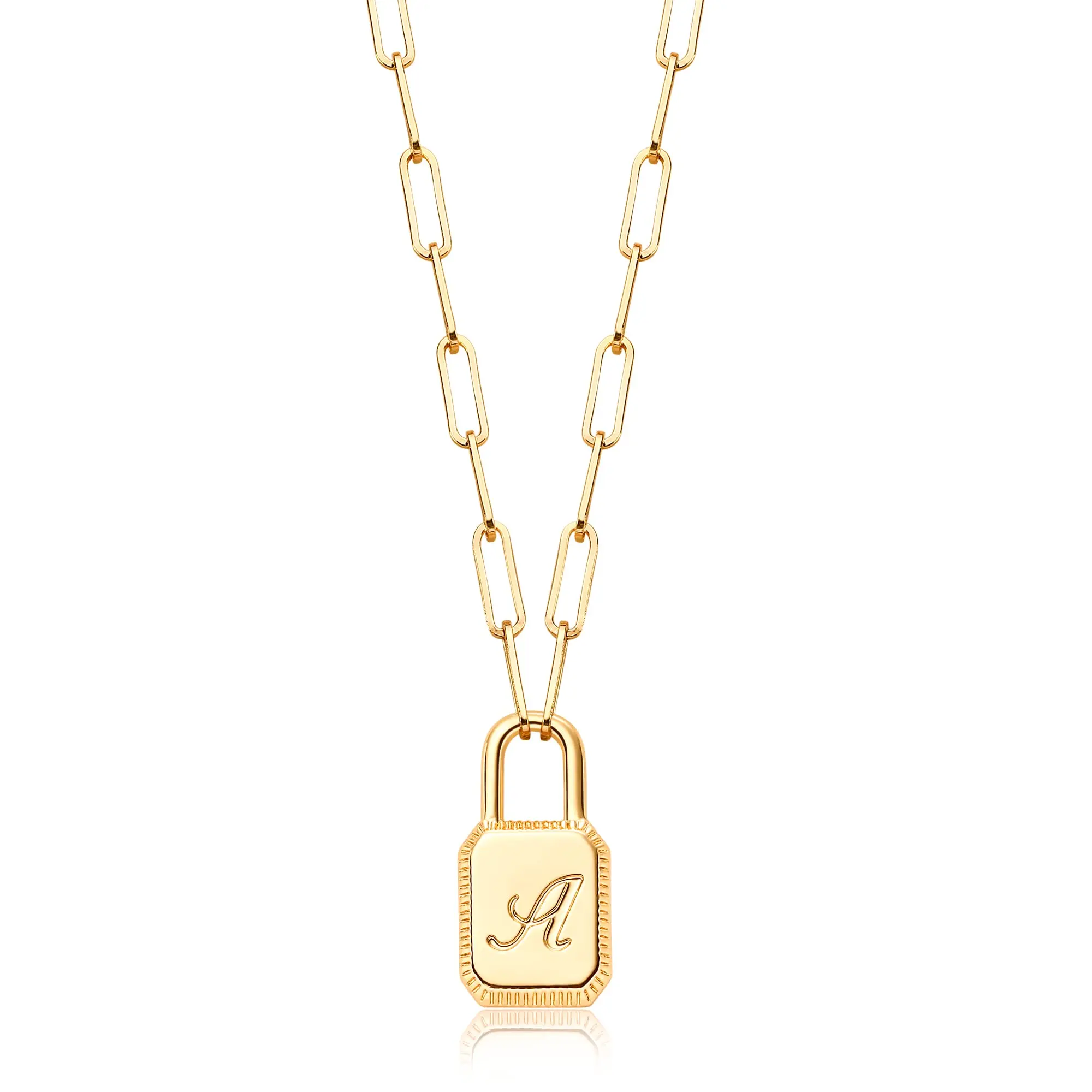 Dainty Initial Necklace Lock Plated Padlock With Paperclip Chain Letter Necklaces For Women Minimalist Personalized