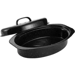 13” Enameled Oval Roasting Pan with Domed Lid - For 7lb Turkey, Chicken, Lamb, Vegetables