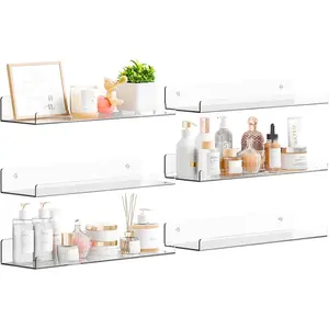 6 Pack 15"  Shelves for Wall,Bathroom,Bedroom - with Adhesive - No Drilling Clear Floating Shelves for  Pop,,Action Figures, Polish,Perfume Shelf and Wall Storage & Display