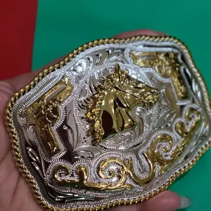 Horse head Western Silver  Gold  Buckle 4.5x3.0" Rodeo Cowboy Design for Upto 2" Belts, High Quality Zinc Alloy