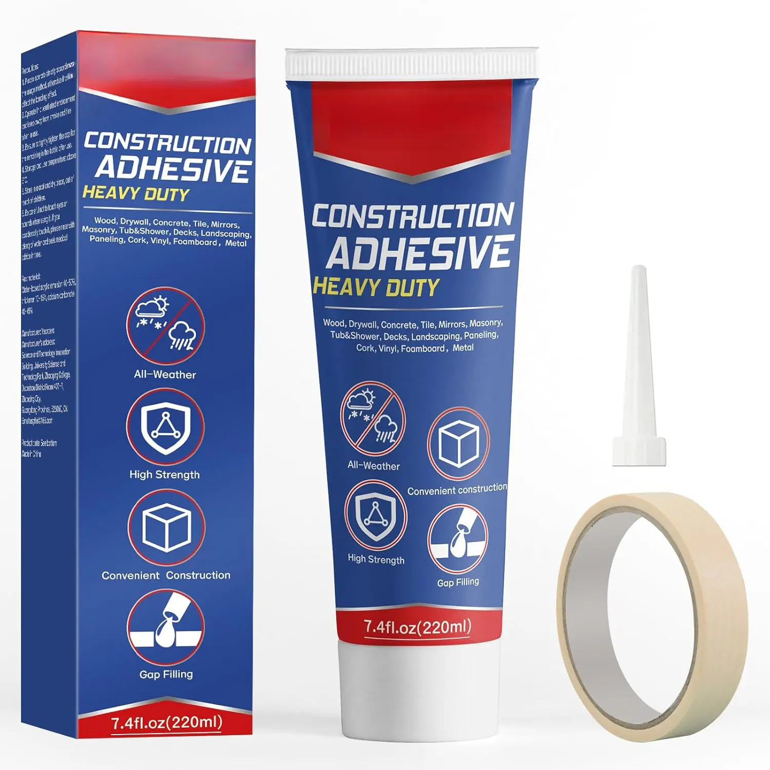 Heavy Duty Construction Adhesive, 7.4 Ounce Cement Glue Squeeze Tube, Versatile Construction Glue for Tile, Floor, Stone, Wood, Wall & More, Pack of 1 (CZJS-001)