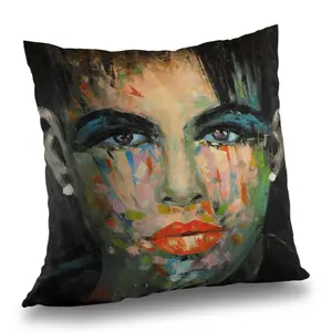 360 Stand 14x14 in. Poly Twill Weave Throw Pillow - Figurative Art Coral Abstract Portrait Vibrant Print, Contemporary Elegance Home Decor Accent, Aesthetic Pillow Inserts