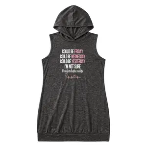 Humorous Night Shift CNA Hooded Tank Dress with EKG Graphic – Comfortable 100% Nurse Wear, Machine Washable, Perfect for Gym, Running, Halloween & Gifts