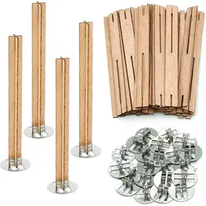 25 Set  Candle Wicks  Shape 4x0.4inch / 100x10mm,  Wooden Wicks w/Iron Stands for Soy Candle Making,   Wick Core  Candles Supplies
